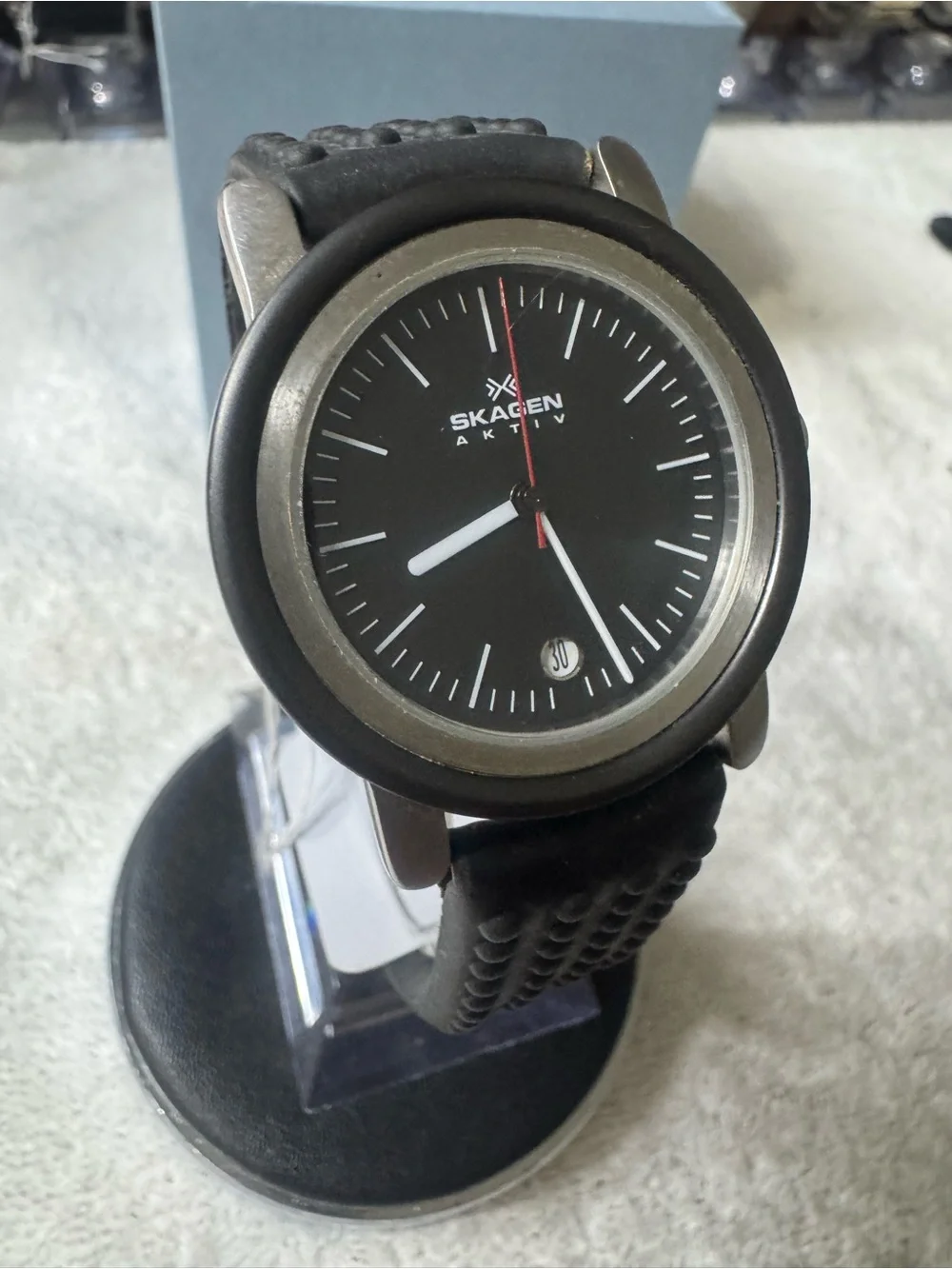 Skagen Black Dial Men's Aktiv Watch with Red Second Hand